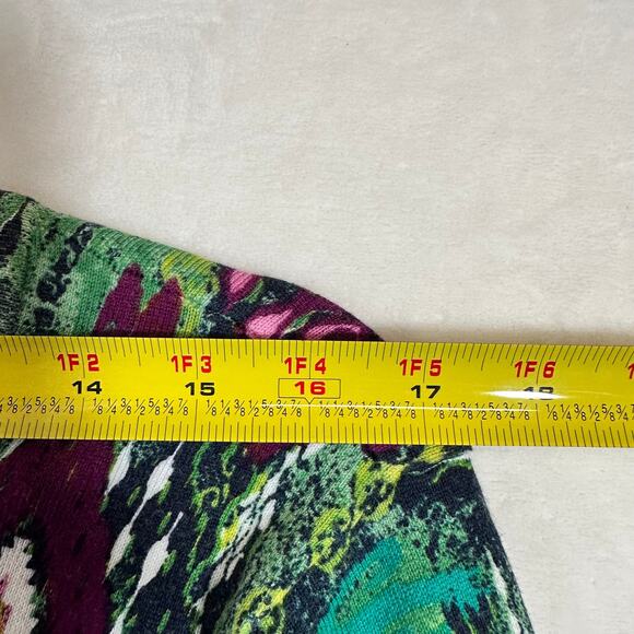 Jones New York Signature Petite Large Boho Printed Cardigan Sweater Green Purple - Picture 8 of 10